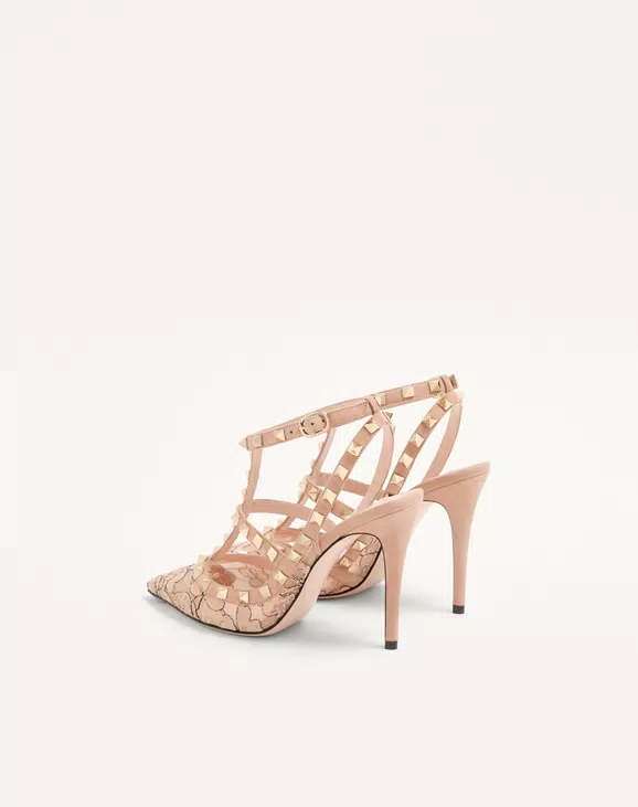 Valentino Rockstud Lace Pump With Straps 100Mm - Image 4
